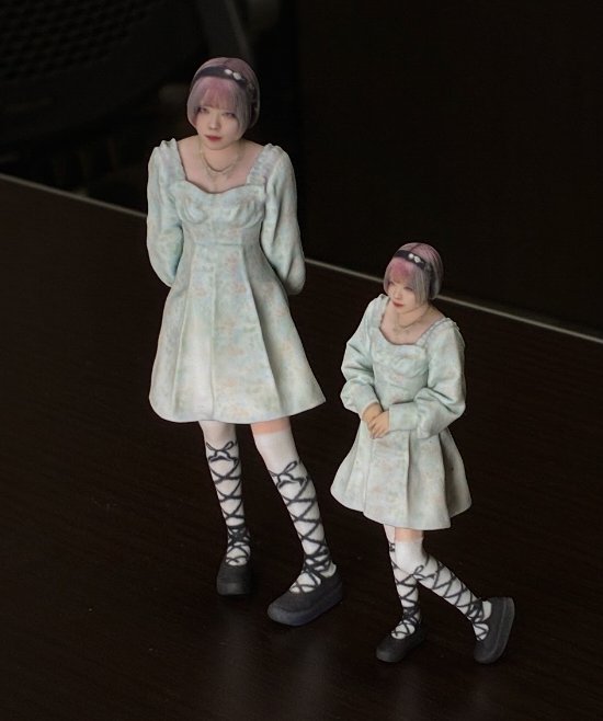 ミントドレスのペア人物3Dフィギュア