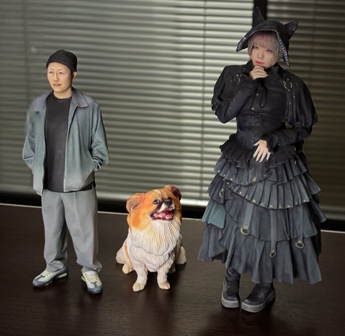 家族と愛犬の3Dフィギュア